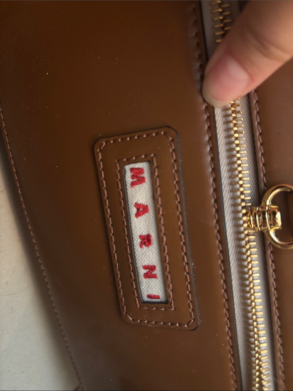 Marni Cream Canvas Tote with Brown Leather Trim and Pink-Black Center Stripe - Picture 5 of 6